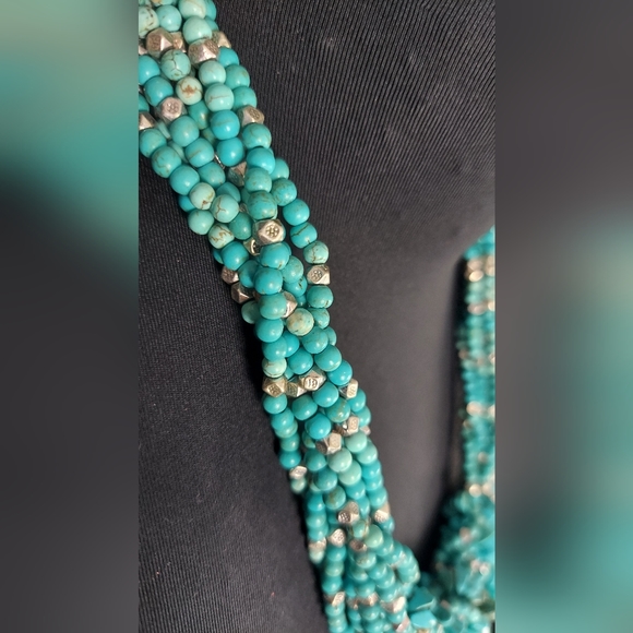 Chicos large turquoise blue silver beads chunky multi strand bib Necklace - Picture 4 of 9